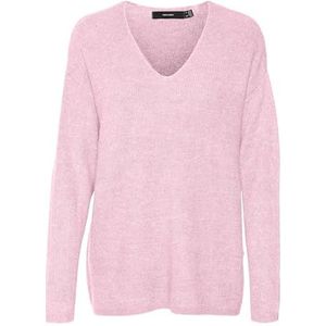 VERO MODA Dames Vmcrewlefile Ls V-Neck Blouse Noos Pullover, Pink-a-boo/detail: gemêleerd, M