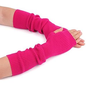 F Flammi Kasjmier Gemengde Arm Warmer Winter Vingerloze Handschoenen Gebreide Wanten Handschoenen Pols Warmer met Duimgat voor Vrouwen, Hot Pink (42cm), M