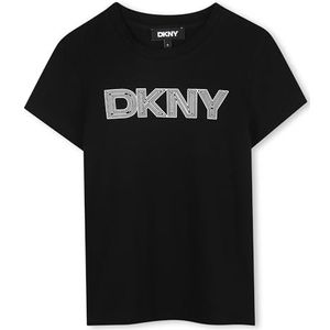 DKNY D62405 T-shirt voor meisjes, Zwart, 10 Jaren