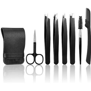 BillyBath Pincettenset, 7-delige precisiepincetset van roestvrij staal, perfecte precisie voor het epileren van wenkbrauwen, gezichtshaarverwijdering, hoogwaardige pincet voor vrouwen en mannen