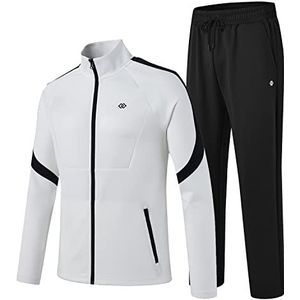 MoFiz Trainingspak voor heren, met lange mouwen, casual, volledige rits, voor hardlopen, sportpak voor heren, 2-delige outfit, L