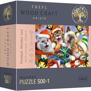 Trefl - Wood Puzzle: Christmas Kittens - 500+1 Stuks, Wood Craft, Hout Ambacht, 50 Kerstfiguren, Moderne Premium Puzzel, doe-het-zelf, Voor Volwassenen en kinderen vanaf 12 jaar