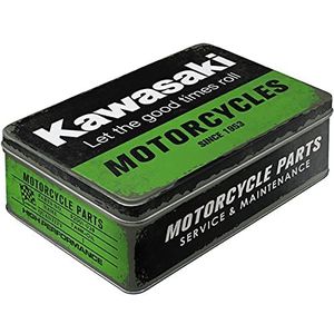 Nostalgic-Art Retro voorraadblik plat, Kawasaki – Motorcycles – Geschenkidee voor motorfans, Blik met deksel, Vintage design, 2,5 l