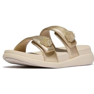 Fitflop Dames F-Mode Go Beadie-Button Adj. Flatform 2-bar Slides Sandaal, Platino, 36 EU