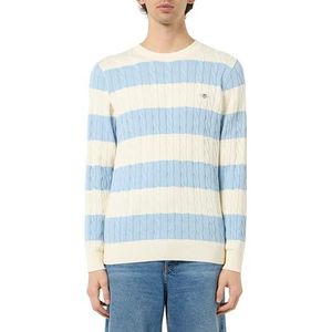 GANT Heren Gestreepte Katoenen Cable C-Neck Pullover, Fresh Blue., XXL