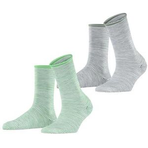 ESPRIT - Allover Stripe - 2 Pack Damessokken - Veelkleurig Groen Grijs - Katoen