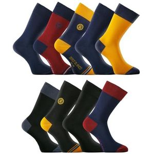 Serge Blanco Hoge herensokken, katoen, herensokken, comfortabel, duurzaam (9 stuks), zwart/blauw/goud/rood/grijs, 43-46 EU