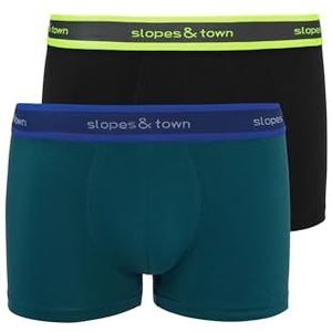 Slopes and Town Bamboo Boxer Shorts Groen/Zwart (2-Pack), groen zwart, S