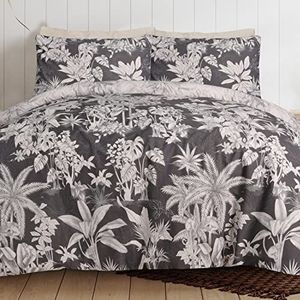 Sleepdown Tropical Monkey Black Natural Reversible Dekbedovertrek Quilt Beddengoed Set met Kussenslopen Zacht Easy Care Beddengoed - Super King (260cm x 200cm)