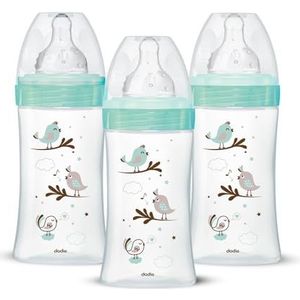 Dodie 3 anti-colic babyflessen voor beginners + glas, 270 ml, 0-6 maanden, ronde zuiger, doorstroming 2