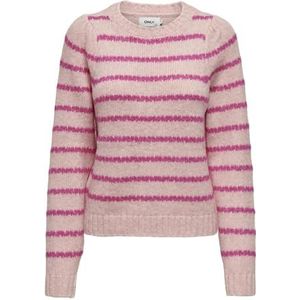 ONLY Dames Onlsiloma Life LS O-hals KNT trui, zilverroze/strepen: fuschia paars, M, Zilver Roze/Strepen: Fuschia Paars, M