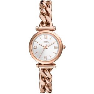 Fossil Carlie horloge voor dames, Quartz uurwerk met roestvrij stalen of leren band, Roze goudtint en wit