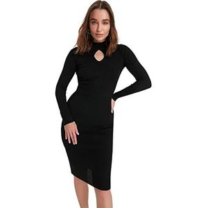 Trendyol Dames Midi Bodycone getailleerde gebreide jurk, Zwart, M