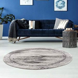 carpet city Tapijt grijs gemêleerd woonkamer - 160 cm rond - randen, ruitpatroon - moderne tapijten laagpolig