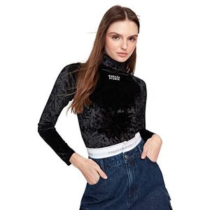 Trendyol Damesblouse met rechte lange mouwen, getailleerd, zwart, 38