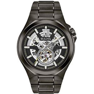 Bulova Heren analoog automatisch horloge met roestvrijstalen armband 98A179, zwart, Modern