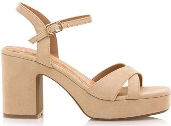 Mustang - Britt - Sandalen - Beige - Hakhoogte 5 tot 8 cm - Gesp