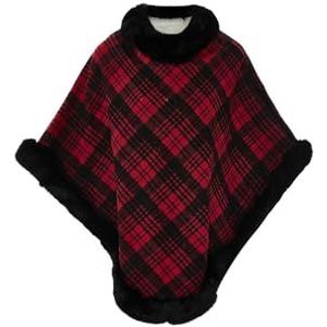 IMALA Dames geruite cape pullover sweater, rood/zwart, One Size