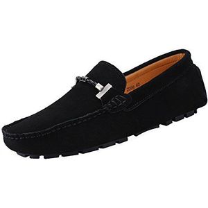 Jamron Heren Elegant Loafers met Gesp Comfort Suède Rijschoenen Stijlvol Mocassin Slippers Zwart SN19020 EU42