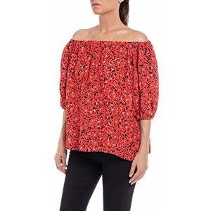REPLAY W2103 blouses, 010 rood/roze/zwart, S voor dames, 010 rood/roze/zwart, S