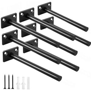MHMYDZ 8 stuks 6 inch zwart massief staal zwevende plank beugel blinde plank beugels - verborgen beugels voor zwevende houten planken - verborgen blinde plank beugel