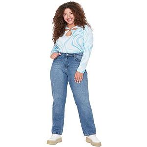 Trendyol Vrouwen Plus Size Hoge Taille Normale Trotter Plus Size Jeans, marineblauw, 68 grote maten