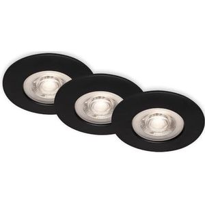 Briloner 7036-035 - Set van 3 LED inbouwspots plafond, dimbare inbouwspots, ultra platte LED inbouwspot badkamer, inbouwspot badkamer IP44, zwart, 90x25 (DxH)