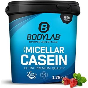 Bodylab24 Casein Micellair Aardbei 1750g, 100% pure caseÃ¯ne, rijk aan BCAA-aminozuren, lang verzadigd gevoel, ondersteunt spieropbouw en -onderhoud, ideaal tijdens een eiwitdieet