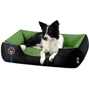 BedDog® hondenmand LUPI, vierkant hondenkussen, grote hondenbed, hondensofa, hondenhuis, met afneembare hoez, wasbaar, XL, zwart/groen