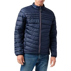 Jack & Jones Mannen lichtgewicht gewatteerde puffer jas kraag lange mouw warme bovenkleding, Navy Blazer/Detail:CONTRAST ZIP, L