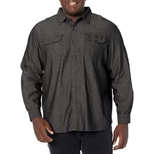 Wrangler Authentics Heren shirt met lange mouwen (heather) 600% katoen en 100% katoen, klassiek geweven overhemd met knoopsluiting, zwart (denim), XXL