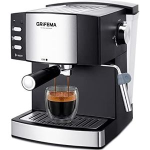GRIFEMA GC3002 koffiezetapparaat, cappuccino, automatische espresso, dubbele filterhouderarm met twee filters, 20 bar druk, afneembaar waterreservoir 1,6 l, 850 W, BPA-vrij