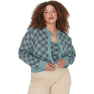 Trendyol Vrouwen Vrouw Normale Standaard Bomber Kraag Knitwear Plus Size Vest Trui, Mint, 3XL, Munt, 3XL grote maten