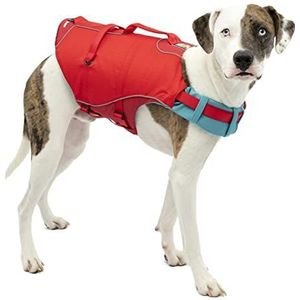 Kurgo Surf n' Turf Hondenreddingsvest, zwemvest voor zwemmen en varen, hondenreddingsvest met reddingshandgreep en reflecterende accenten, machinewasbaar, rood/blauw, medium