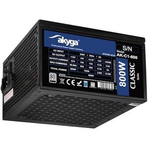 Akyga ATX Voeding 800W AK-C1-800 P4+4 2X PCI-E 6+2 pin 6X SATA 3X Molex APFC Fan 12cm 80 Plus