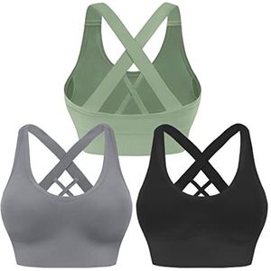 Evercute Sportbeha voor dames, ondoorzichtig, Zwart Grijs Groen 3 Pack, XL