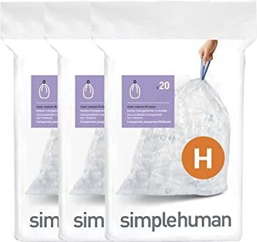 simplehuman CW0286 code H maatwerk afvalzakken, vuilniszakken, 30-35 liter, 3 x pak van 20 (60 afvalzakken), helder plastic