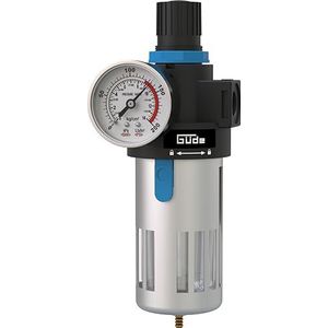 Güde Drukregelaar 3/8 (aansluitschroefdraad IG 3/8"", max. werkdruk 10 bar, voor montage op een compressor, werkdrukinstelling, reinigt en filtert de perslucht, incl. afvoerventiel en manometer)