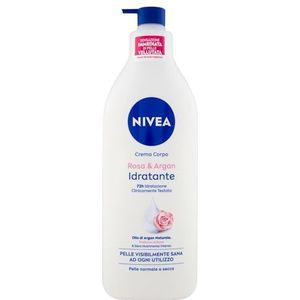 NIVEA Feuchtigkeitsspendende Körpercreme Rosa & Argan, 500 ml, Feuchtigkeitscreme 72h, parfümierte Körpercreme mit reiner Hyaluronsäure und intensivem Nährserum, feuchtigkeitsspendende Körpercreme für