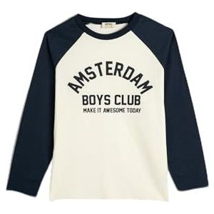 Koton Boys's Varsity Long Sleeve Crew Neck Printed Detail Cotton T-Shirt, ecru(010), 6-7 Jaar
