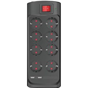 Monster - Stekkerdoos - 8-voudig + 2 USB met Schakelaar - 1.8m - Zwart