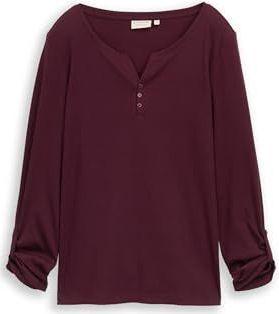Tom Tailor - Henleyshirt - Bordeaux - 7/8 Mouw - Ronde Hals