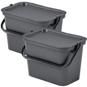 Tontarelli Set met 2 vuilnisemmers Moda, 5 l, grafiet, met handvat