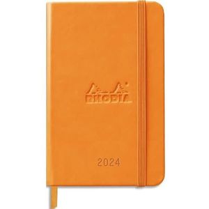 Rhodia Webplanner 2024 A6 hardcover agenda - horizontaal raster, 160 pagina's ivoorpapier 90 g, hard omzoomd met elastiek - oranje