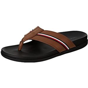 Tommy Hilfiger Heren Hilfiger lederen teen post sandaal, Winter Cognac, 40 EU
