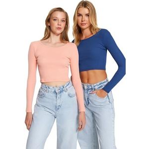 Trendyol Dames indigo-roze gebreide blouse, L