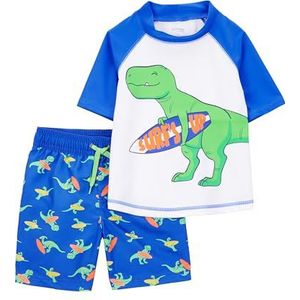 Simple Joys by Carter's Badpak voor peuters en babyjongens met zwembroek en rashguard-set, Blauw Witte Dinosaur, 5T