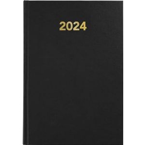 Grafoplás Agenda 2024, dagpagina, zwart, hardcover, Spaans, bladwijzers, vinylomslag, 14,5 x 21 cm, Beieren, perfect voor persoonlijke organisatie