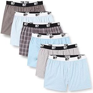 Lower East Heren Amerikaanse boxershorts met elastische tailleband, Lichtblauw/grijs, set van 6, 3XL