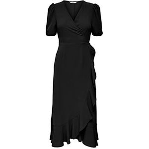 ONLY Dames Onlmette Ss Wrap Midi Dress WVN wikkeljurk, zwart, XXL